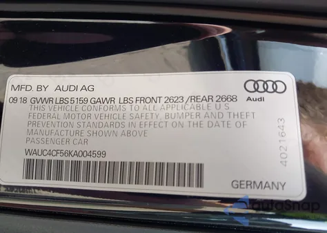 2019 Audi S5 3.0T Premium из США, поврежденный, VIN WAUC4CF56KA004599